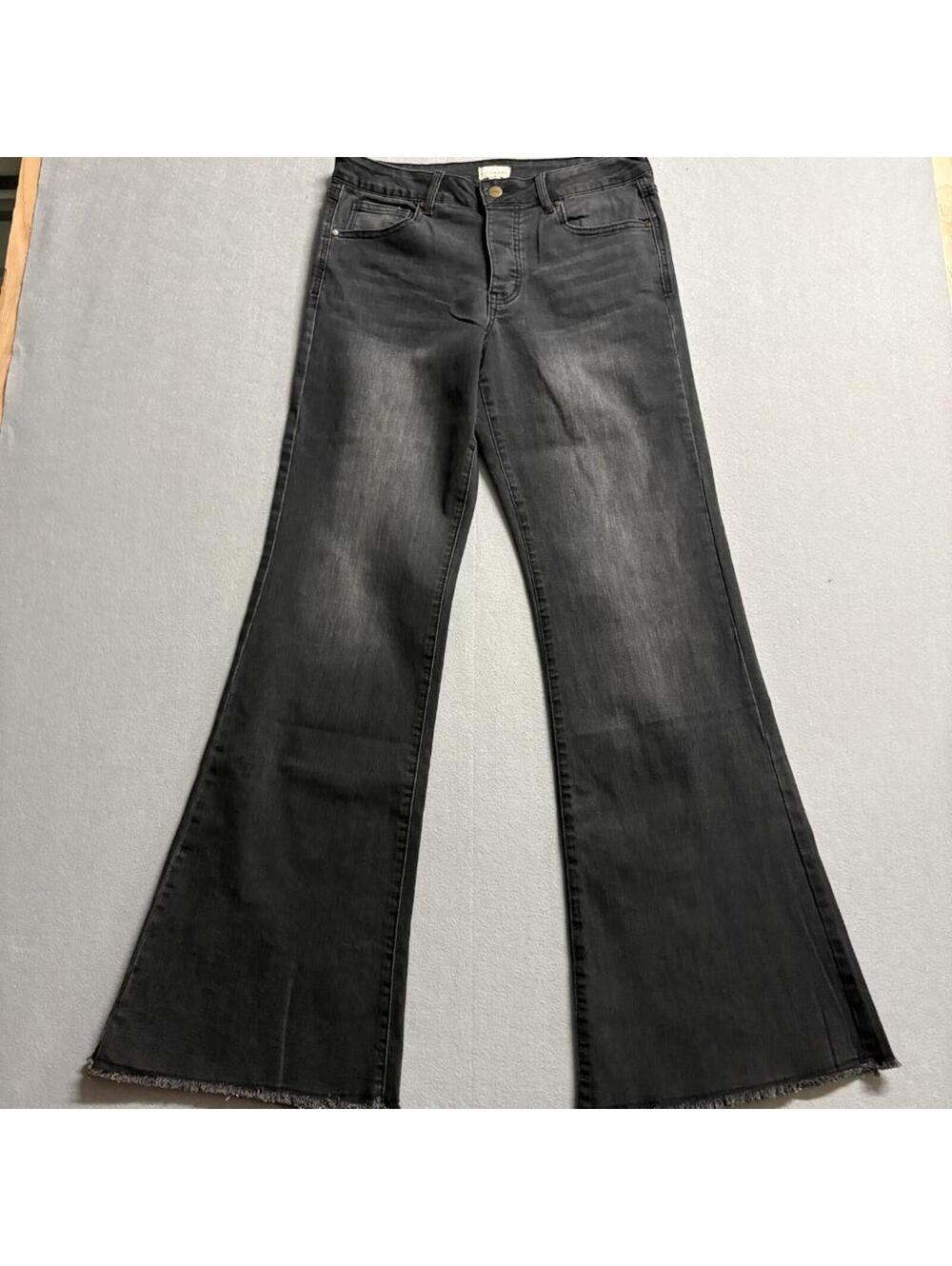 High Noon Flare Jeans Womens 13 31 Grey Faded Denim Raw Hem Stretch Bell Bottom